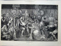 Original Old Antique Print 1871 Fine Art First Wassail Cup Men Women Party