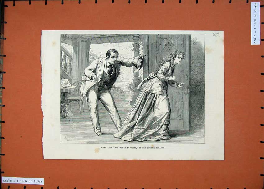 Original Old Antique Print 1871 Scene Woman White Olympic Theatre Man Woman
