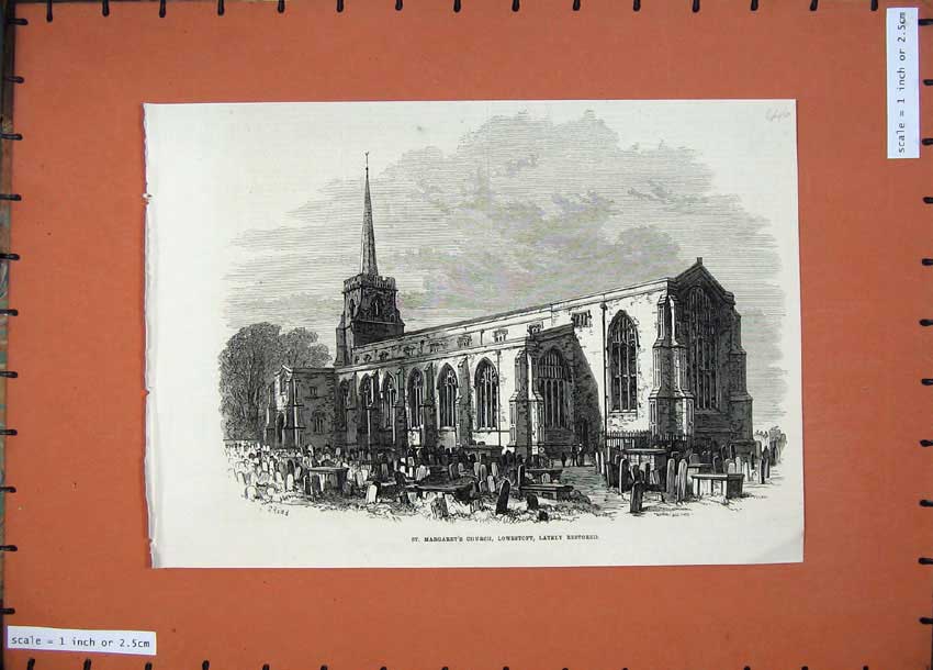 Antique Old Print *0195 1871 St Margaret'S Church Lowestoft Architecture Art