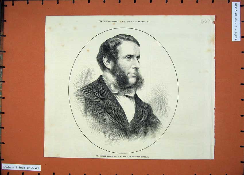 Original Old Antique Print 1871 George Jessel New Solicitor General Merrick