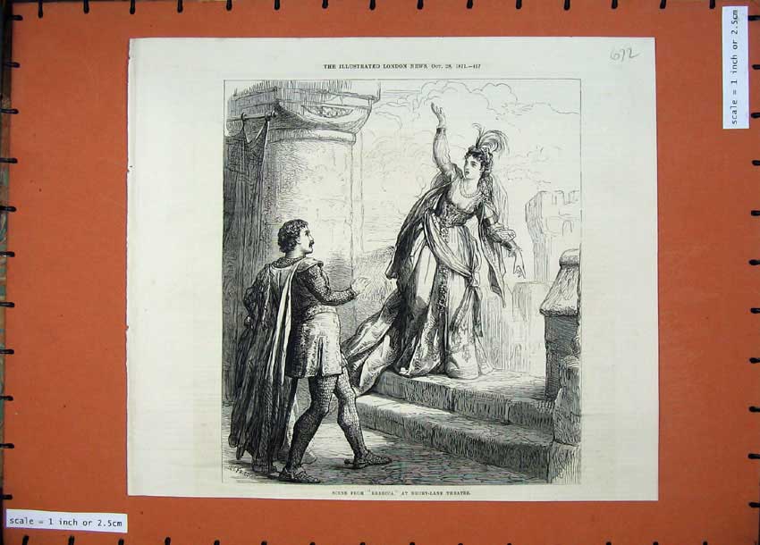 Old Antique Print 1871 Rebecca Drury Lane Theatre Halliday Walter Scott 19th