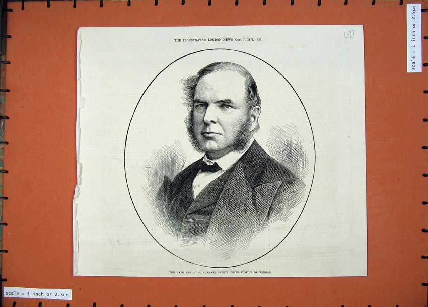 Original Old Antique Print 1871 Norman Deputy Chief Justice Benal Portrait 19th