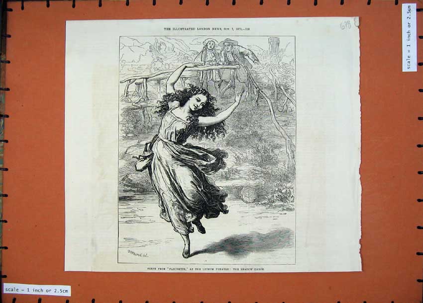 Original Old Antique Print 1871 Scene Fanchette Lyceum Theatre Shadow Dance Art