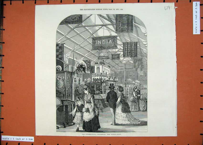 Old Antique Print 1871 Paris International Exhibition Indian Court People 19th