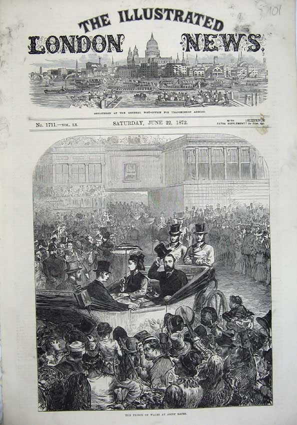 Old Antique Print 1872 Prince Wales Ascot Horse Races Sport Carriage Art 19th