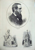 Old Antique Print 1872 Duke Bedford Statue Graham Mint Fountain Bristol 19th