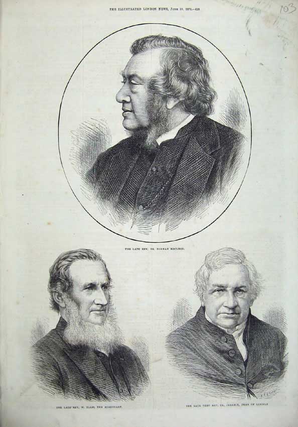Original Old Antique Print Norman Macleod 1872 Ellis Missionary Jeremie Lincoln