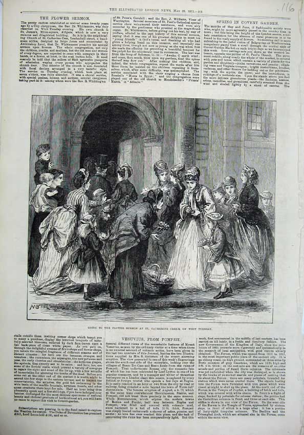 Old Antique Print 1872 Flower Sermon St Catherine Cree'S Women Children 19th