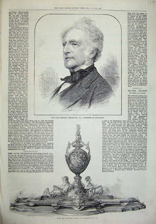 Original Old Antique Print Richard Westmacott Man Professor Sculpture Elkington