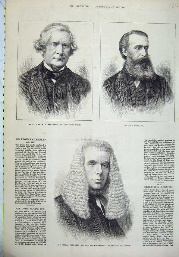 Original Old Antique Print 1872 Wentworth Wales John Coode Chambers Serjeant