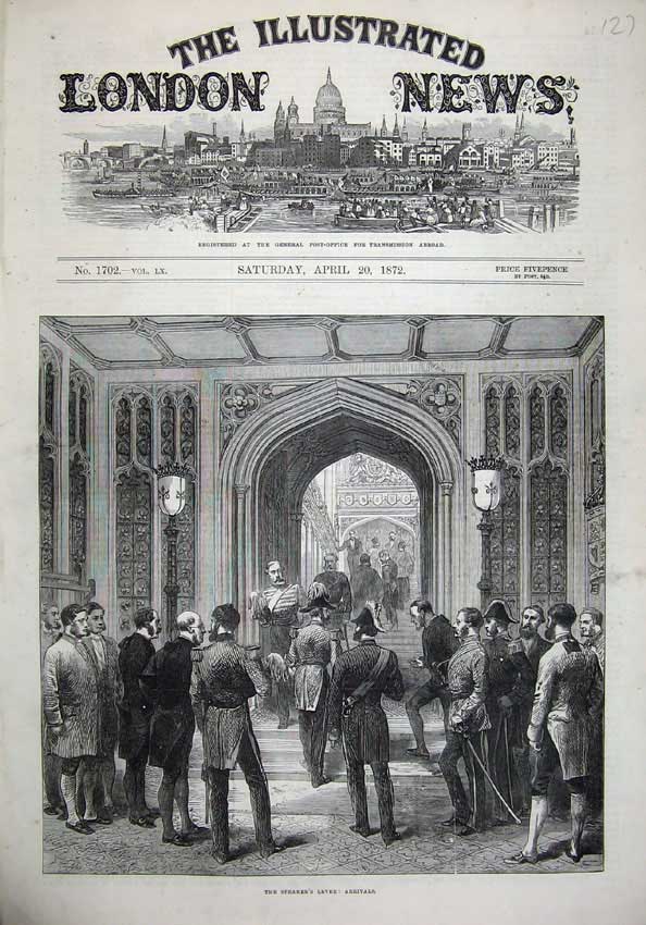 Original Old Antique Print Speaker'S Levee 1872 House Commons Parliament Men