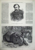 Old Antique Print 1872 Isaac Jerman Coxswain Life-Boat Sumatra Rhinoceros 19th
