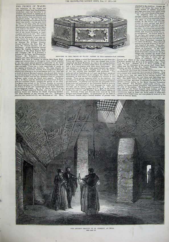 Original Old Antique Print 1872 Ancient Oratory Clement Rome Casket Sandringham