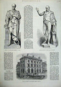 Old Antique Print 1872 Statue Farnham Cavan Hall Newcastle Bank England 19th