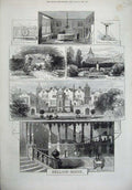 Original Old Antique Print 1872 Holland House Staircase Addisons Writing Desk