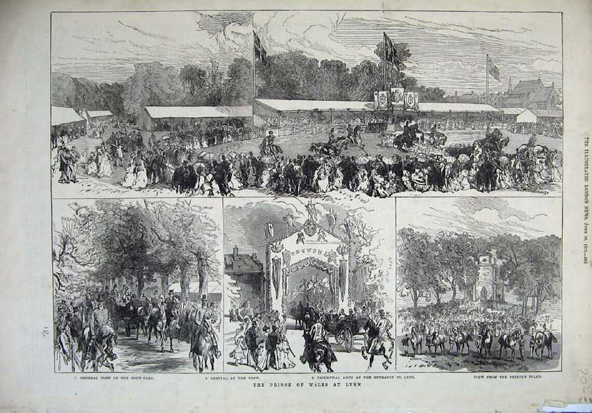 Old Antique Print 1872 Prince Wales Lynn Triumphal Arch Show Horses Art 19th