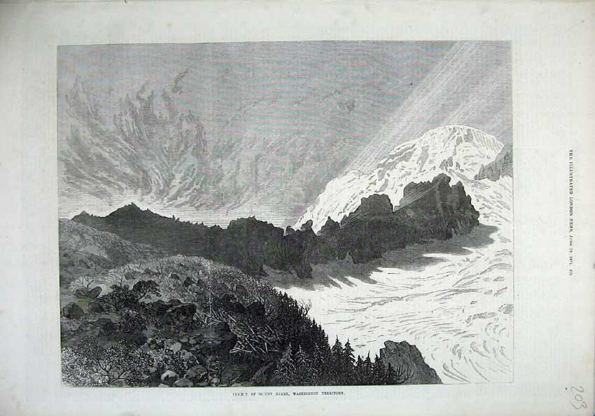Old Antique Print 1872 Summit Mount Baker Washington Territory Fine Art 19th