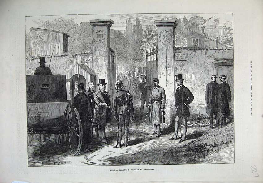 Old Antique Print Marshal Bazaine Prisoner Versailles 1872 Army Fine Art 19th