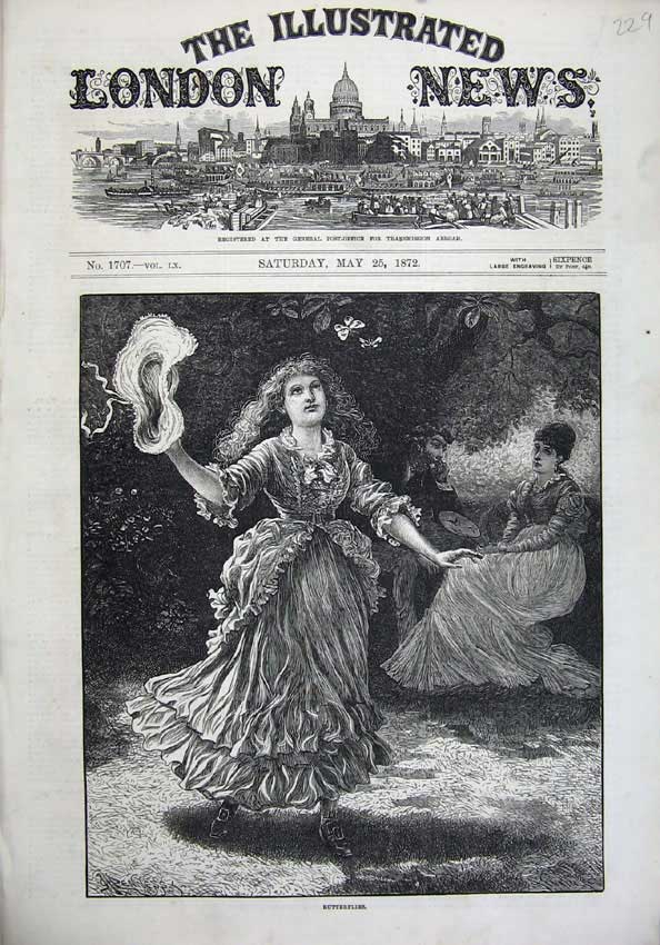 Original Old Antique Print 1872 Fine Art Young Girls Chasing Butterflies Garden