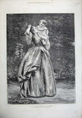 Original Old Antique Print 1872 Fine Art Young Mother Baby Girl Garden Bayes