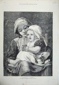 Old Antique Print 1872 Baby'S Tea Dobson Young Mother Little Girl Cup Art 19th