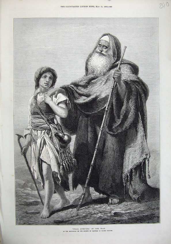Original Old Antique Print 1872 Filial Affection Carl Haag Young Girl Man Art