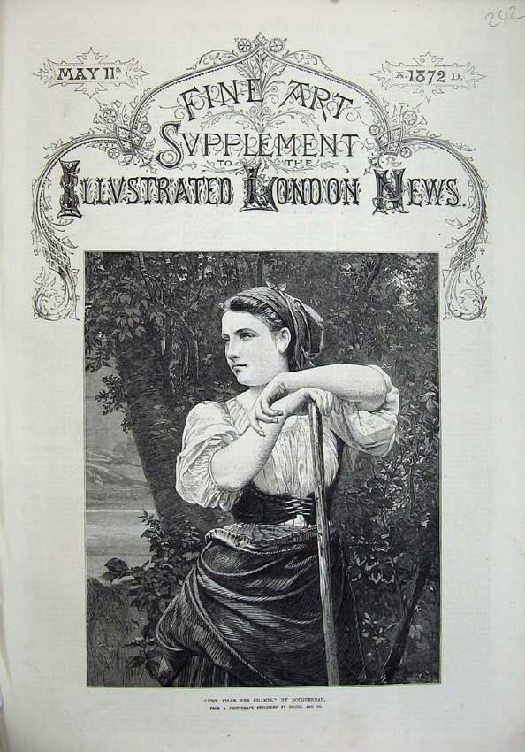 Old Antique Print 1872 Une Fille Des Champs Bouguereau French Young Girl 19th