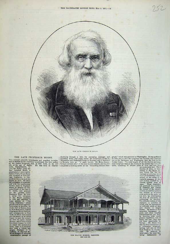 Original Old Antique Print 1872 Portrait Professor Morris Phayre Museum Rangoon
