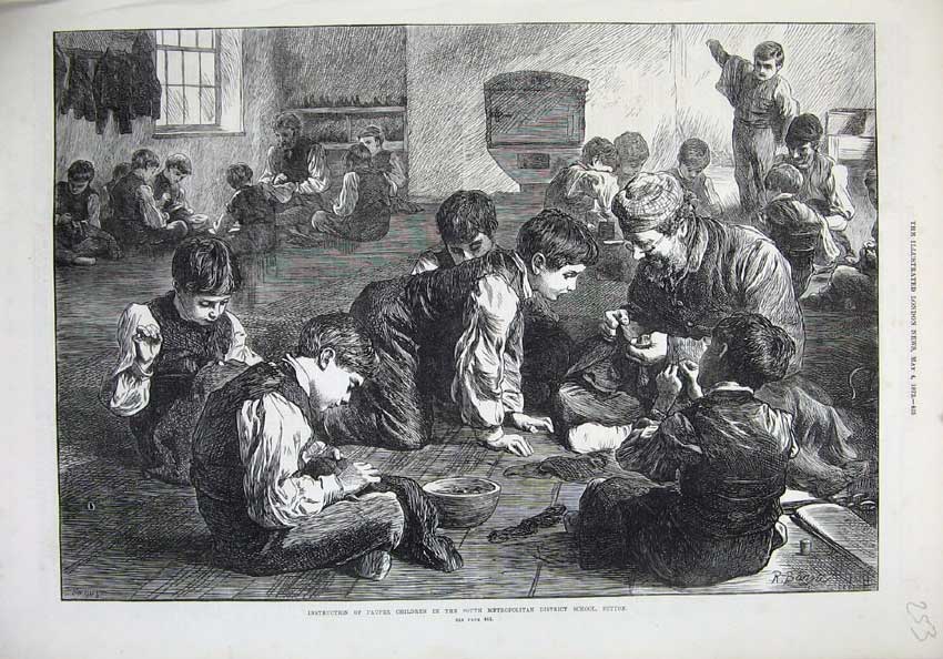 Old Antique Print 1872 Instruction Pauper Children District School Sutton 19th