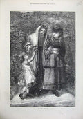 Original Old Antique Print 1872 First Warm Day Children Garden Little Girl 19th