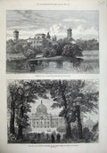 Old Antique Print 1872 Palace Potsdam Prince Germany Bornstedt Farm Art 19th