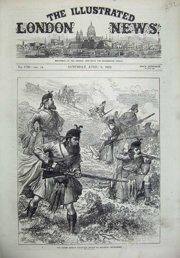 Original Old Antique Print Easter Volunteer Ta Army Review Brighton 1872 War