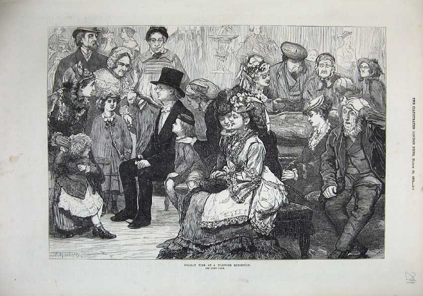 Old Antique Print Holiday Time Waxwork Exhibition 1872 Families Fine Art 19th