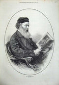 Original Old Antique Print 1872 Portrait Sir John Gilbert Reading Book Art 19th