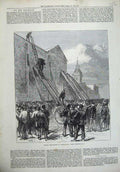 Original Old Antique Print 1872 Testing Fire Escapes Lambeth Hill Thames London