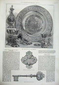Original Old Antique Print 1872 Altar Plate Paul Cathedral Temple Bar City Gate