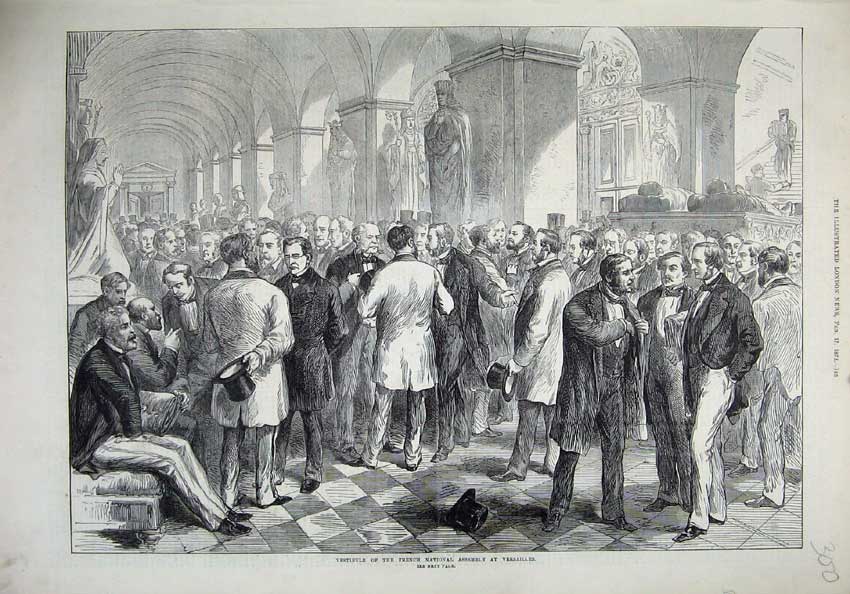 Old Antique Print 1872 Vestibule French National Assembly Versailies Men 19th