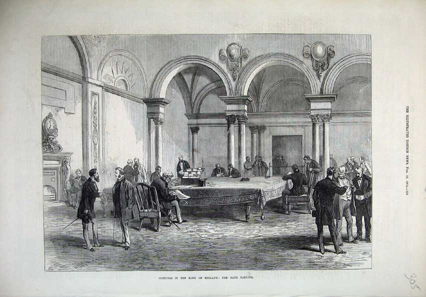 Original Old Antique Print 1872 Bank England Parlour Men Table Meeting 19th