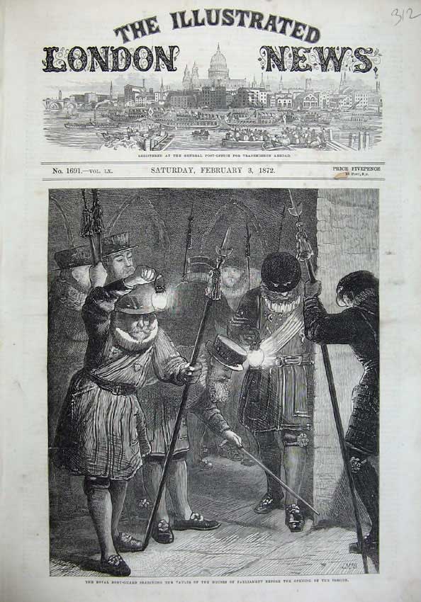 Old Antique Print 1872 Royal Body-Guard Vaults Houses Parliament Fine Art 19th