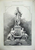 Old Antique Print 1872 Fine Art Schiller Monument Berling Germany Statue 19th