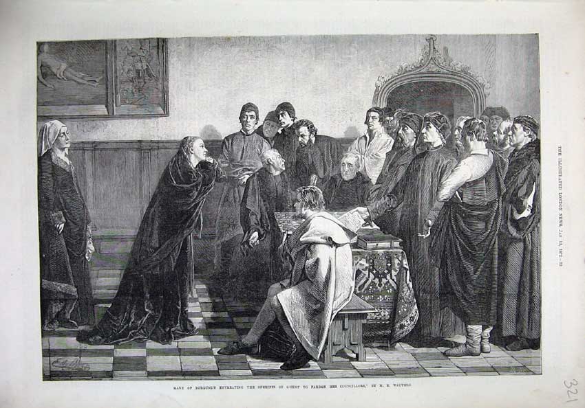 Old Antique Print Mary Burgundy Sheriffs Ghent Councillors 1872 Fine Art 19th