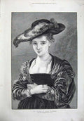 Original Old Antique Print 1872 Fine Art Portrait Chapeau De Paille Rubens Peel