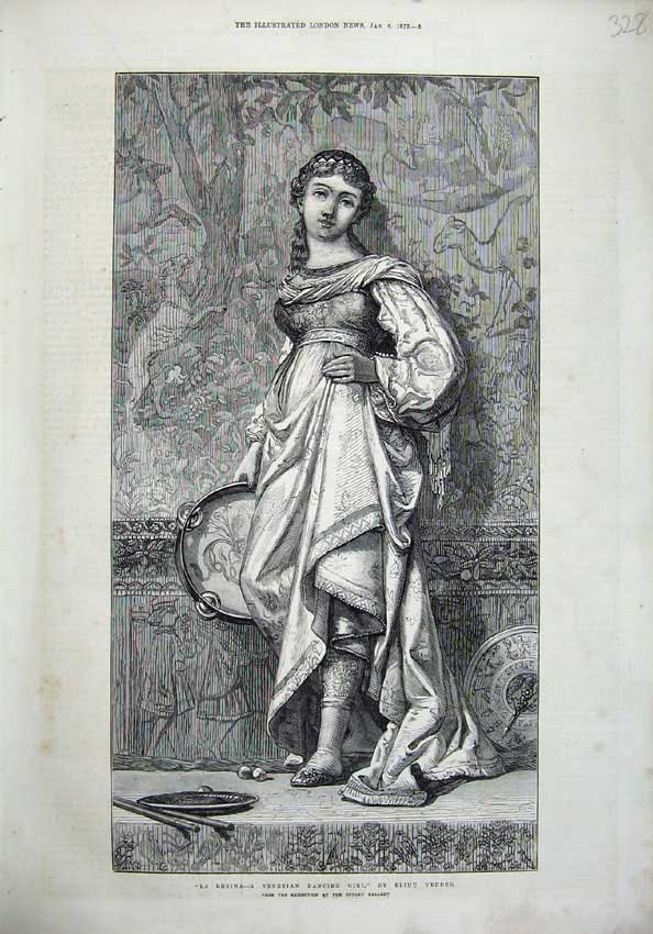 Original Old Antique Print 1872 La Regina Venetian Dancing Girl Dudley Gallery