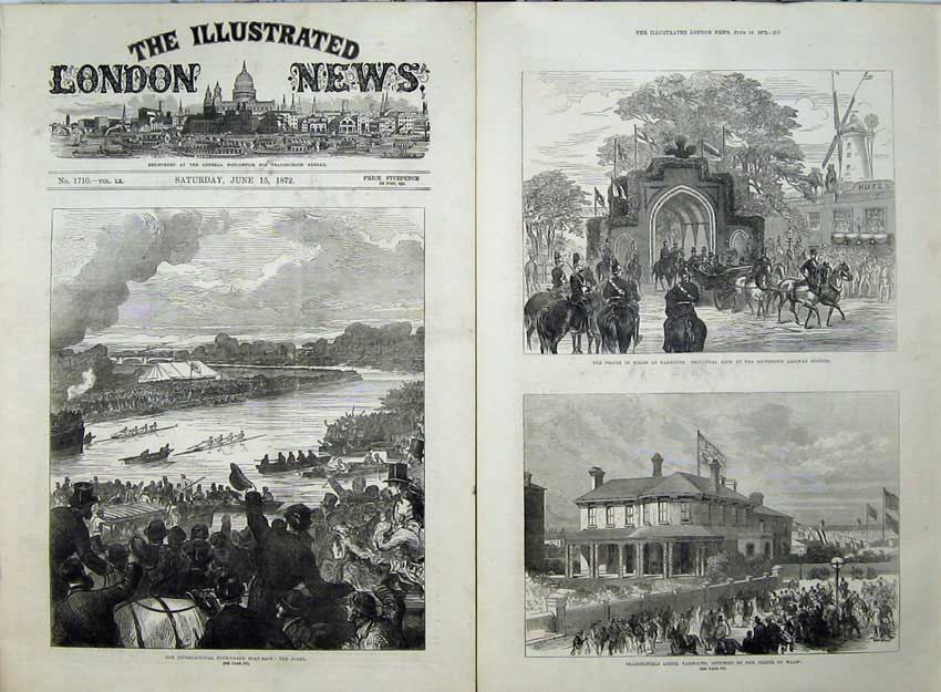 Antique Old Print 1872 Four-Oared Boat Race Yarmouth Railway Prince Wales 19th