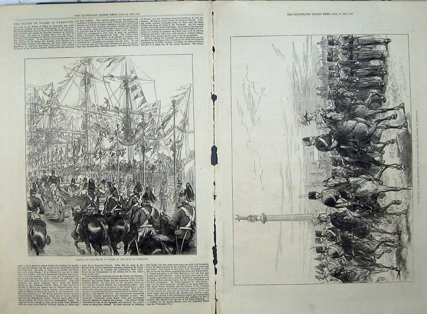 Antique Old Print Prince Wales Yarmouth 1872 Norfolk Artillery Horse Army 19th