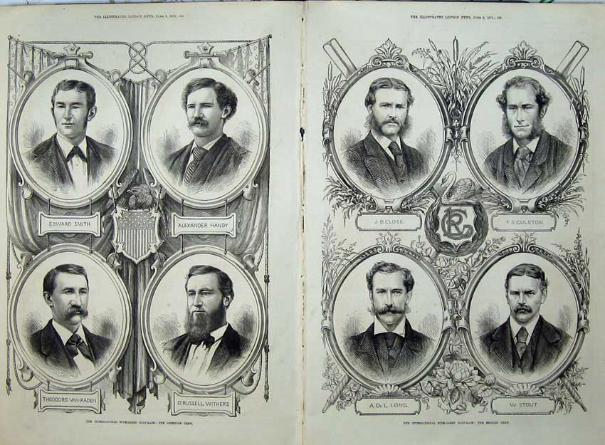 Antique Old Print 1872 Smith Handy Van-Raden Withers Boat Crew Stout Long 19th