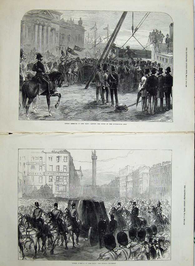 Original Old Antique Print Funeral Dublin Obesquies Lord Mayo 1872 Ireland Art