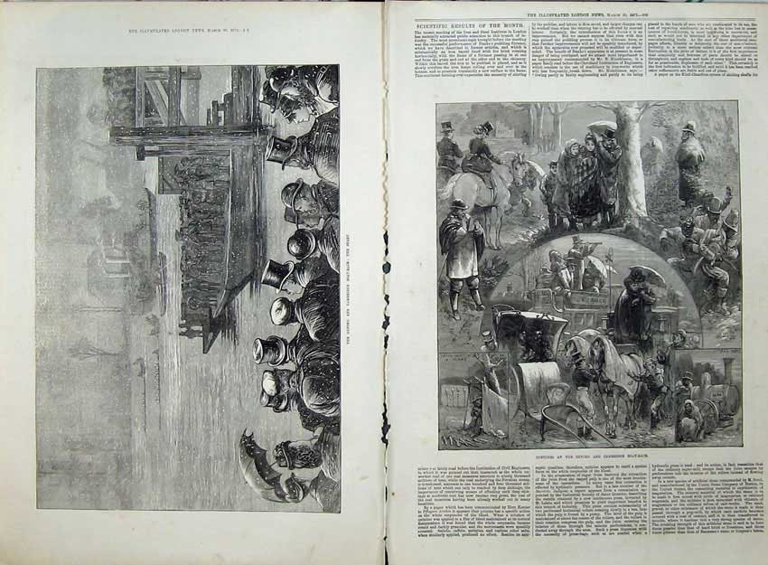 Antique Old Print Oxford Cambridge Boat Race 1872 River Snow Boats People 19th