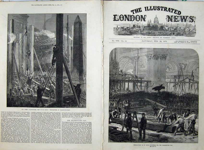 Antique Old Print Queen Thanksgiving Paul'S Cathedral 1872 Farringdon Art 19th