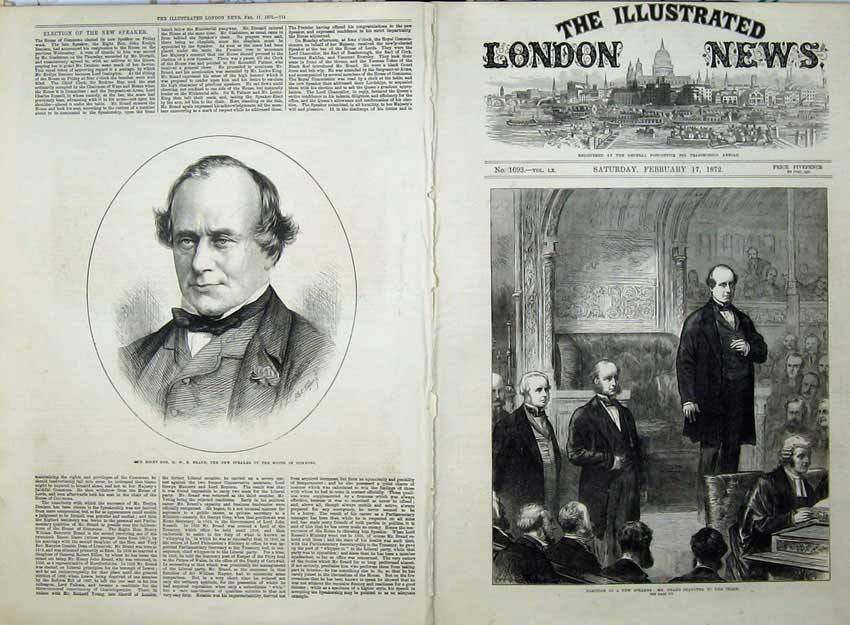 Old Antique Print Portrait Brand New Speaker House Commons 1872 Fine Art 19th